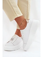 Kožené dámské tenisky na platformě s přezkou Vinceza 39973 Bílé Kožené dámské tenisky na platformě s přezkou Vinceza 39973 Bílé