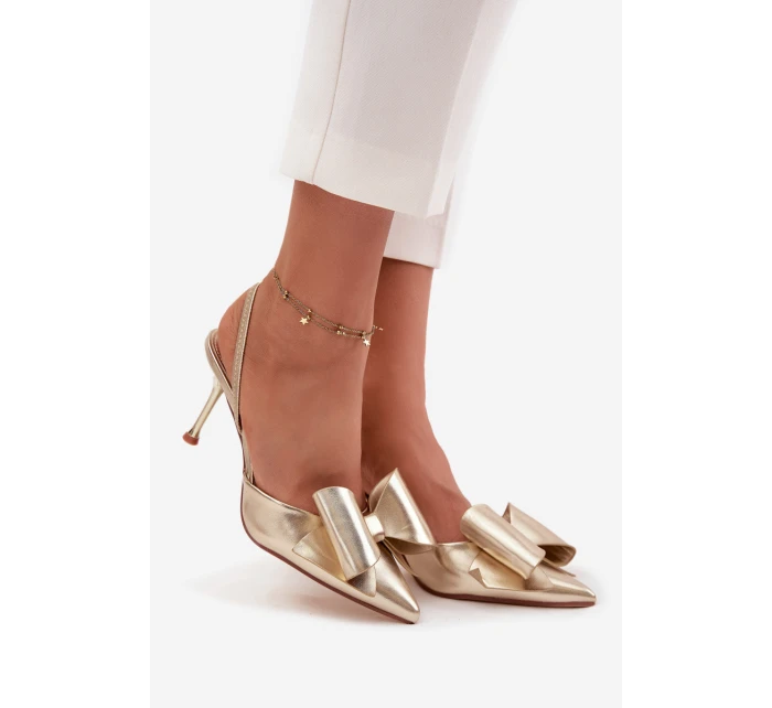 Lodičky s odkrytou patou a mašlí Eklevia – zlaté Lodičky s odkrytou patou a mašlí Eklevia – zlaté