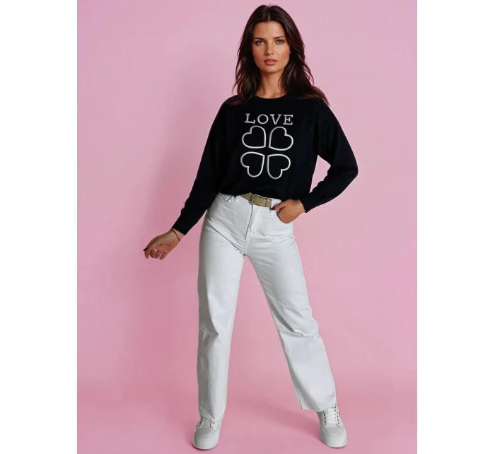 Dámský svetr s potiskem CLOVER black FashionStreet MY2300