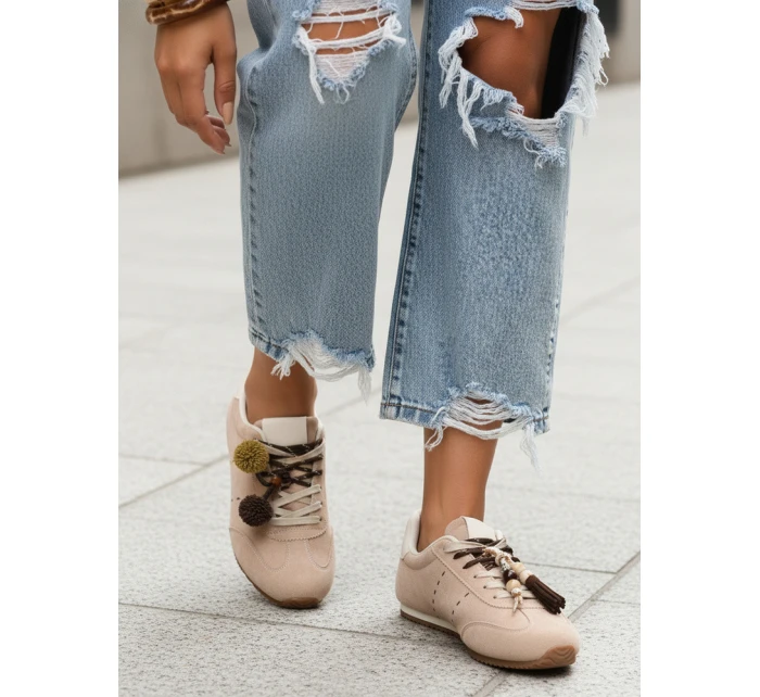 Dámské semišové tenisky s ozdobnými lodičkami béžové FashionStreet ZY1411