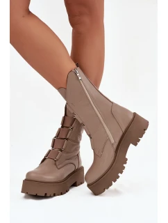 Dámské kotníkové boty z pravé kůže na platformě Zazoo 3795 béžové