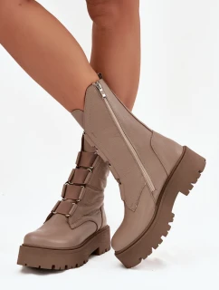 Dámské kotníkové boty z pravé kůže na platformě model 21713287 béžové - Zazoo