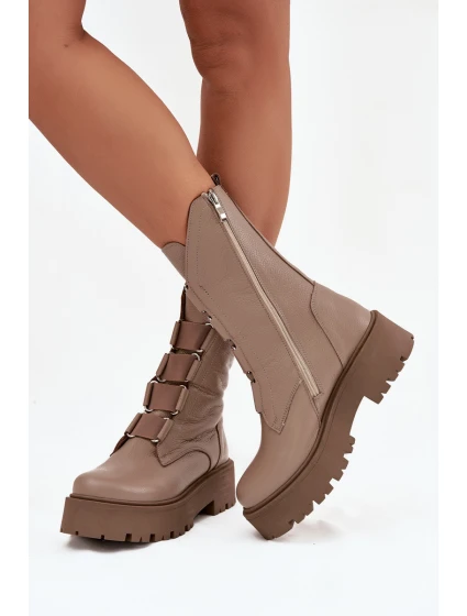 Dámské kotníkové boty z pravé kůže na platformě Zazoo 3795 béžové