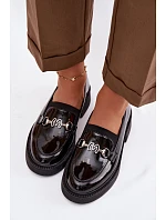 Kožené lakované mokasiny dámské s ozdobným detailem Vinceza 39985 černé