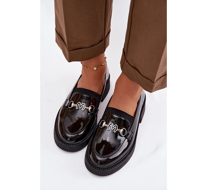 Kožené lakované mokasiny dámské s ozdobným detailem Vinceza 39985 černé