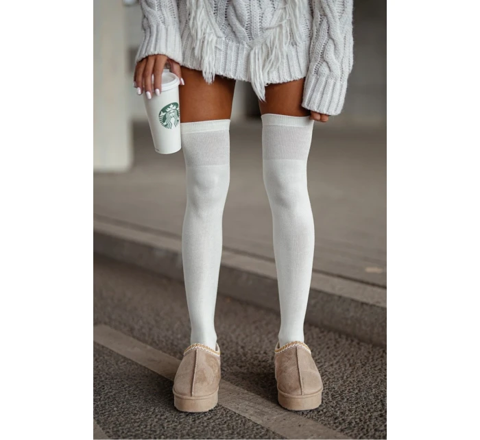 Dámské nadkolenky bavlněné hladké – ecru