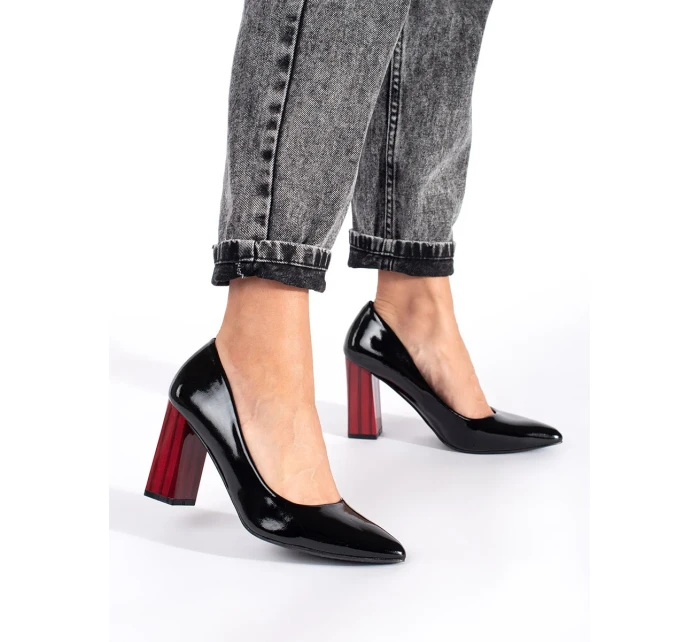 Luxusní černé lodičky dámské na širokém podpatku Luxusní černé lodičky dámské na širokém podpatku