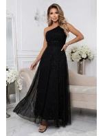 model 21941593 Dlouhé třpytivé večerní šaty na jedno rameno klasické černé - numoco basic