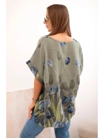 Dámská bavlněná košile s květinovým vzorem khaki