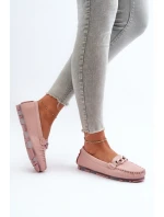 Dámské kožené mokasíny s ozdobou růžové S.Barski LR339