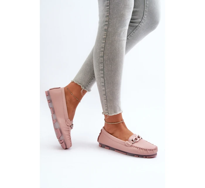 Dámské kožené mokasíny s ozdobou růžové S.Barski LR339
