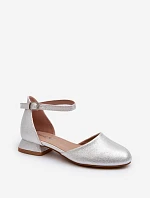 Dětské Lesklé Sandálky Na Nízkém Podpatku Stříbrné Nelly