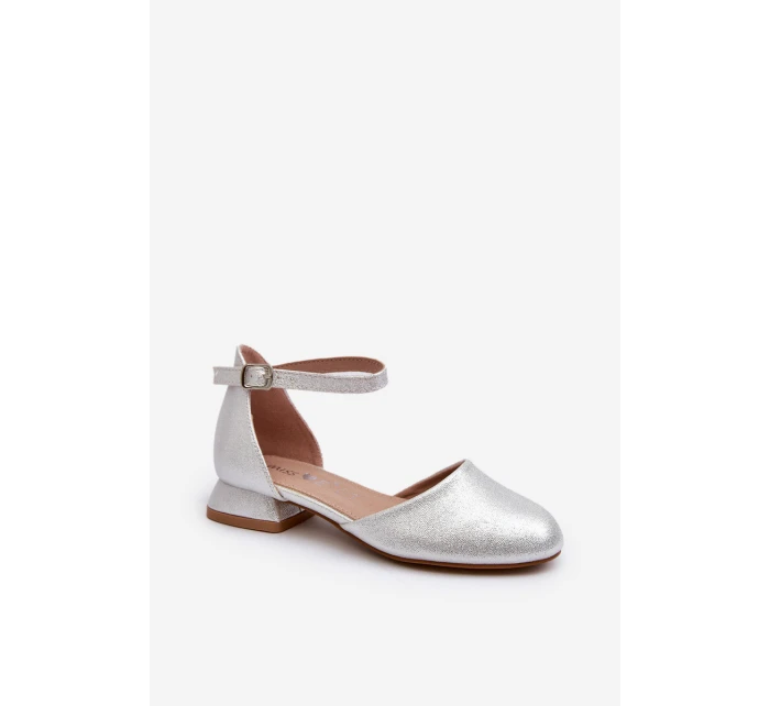 Dětské Lesklé Sandálky Na Nízkém Podpatku Stříbrné Nelly