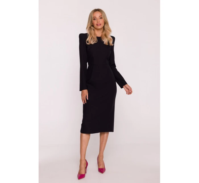 S412 Tužkové šaty s ozdobnými rameny - černé S412 Tužkové šaty s ozdobnými rameny - černé