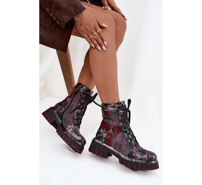 Dámské kotníčkové kožené workery 07072-23 Bordó vzor - Maciejka Dámské kotníčkové kožené workery 07072-23 Bordó vzor - Maciejka