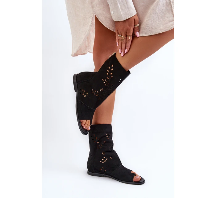 Zazoo 3437 Dámské Semišové Sandály S Hřebínkem Na Zip Černé Zazoo 3437 Dámské Semišové Sandály S Hřebínkem Na Zip Černé