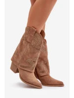 Zdobené Kotníkové Boty Koval na Polovině Lýtka na Podpatku S.Barski HY42-153 Kamel