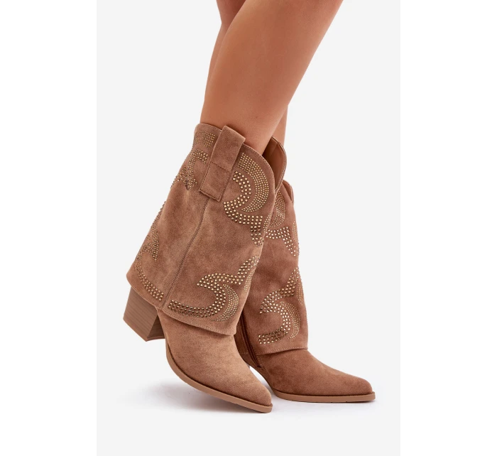 Zdobené Kotníkové Boty Koval na Polovině Lýtka na Podpatku S.Barski HY42-153 Kamel