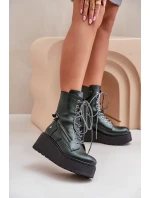 Kožené Botky Workery Na Platformě A Klínu model 21678213 Zelené - Maciejka