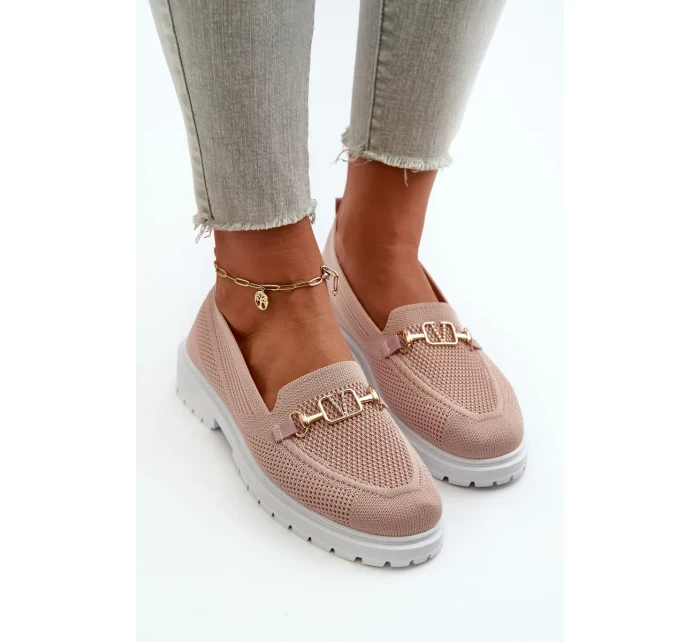 Dámské mokasíny na plochém podpatku se zlatými detaily, růžová Limentia Dámské mokasíny na plochém podpatku se zlatými detaily, růžová Limentia