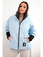 Dámská jarní prošívaná bunda s ozdobnou model 22040190 a zipem modrá - K-Fashion