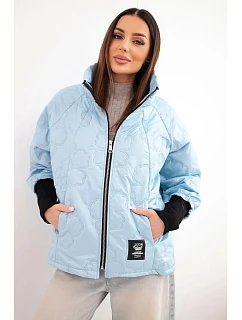 Dámská jarní prošívaná bunda s ozdobnou model 22040190 a zipem modrá - K-Fashion