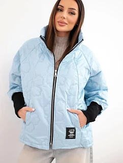 Dámská jarní prošívaná bunda s ozdobnou model 22040190 a zipem modrá - K-Fashion