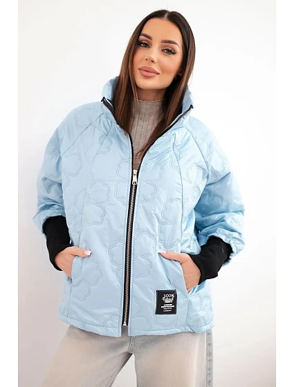 Dámská jarní prošívaná bunda s ozdobnou model 22040190 a zipem modrá - K-Fashion