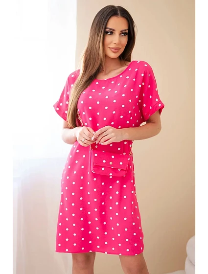Dámské šaty s puntíky s krátkým rukávem a model 22064441 fuchsiová - K-Fashion
