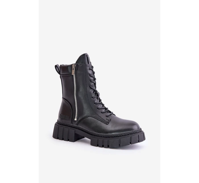 Zateplené boty workerky dámské z eko kůže Big Star MM274578 Černé Zateplené boty workerky dámské z eko kůže Big Star MM274578 Černé