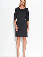 Dámské šaty značkové zdobené v pase knoflíky středně dlouhé černé - Černá - Makadamia