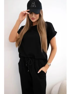 Bavlněný komplet halenka + kalhoty černý