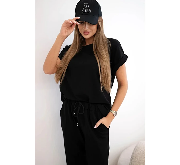 Bavlněný komplet halenka + kalhoty černý Bavlněný komplet halenka + kalhoty černý