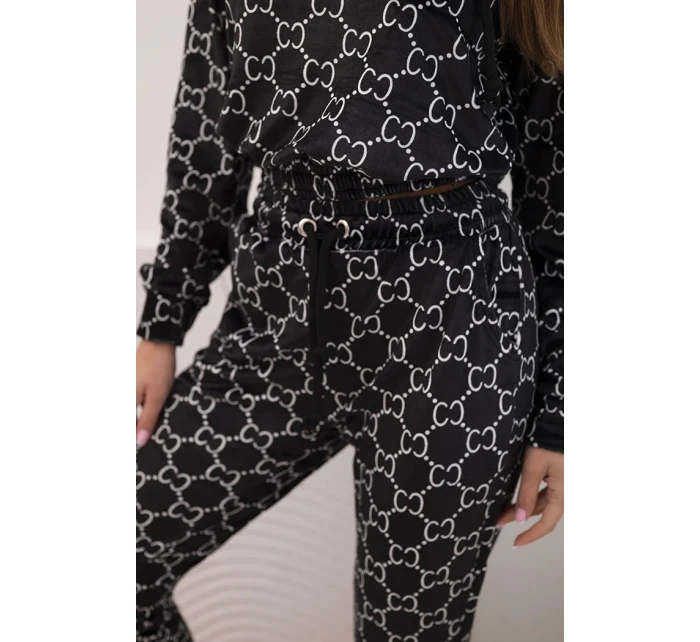 Dámská souprava z veluru s potiskem černý