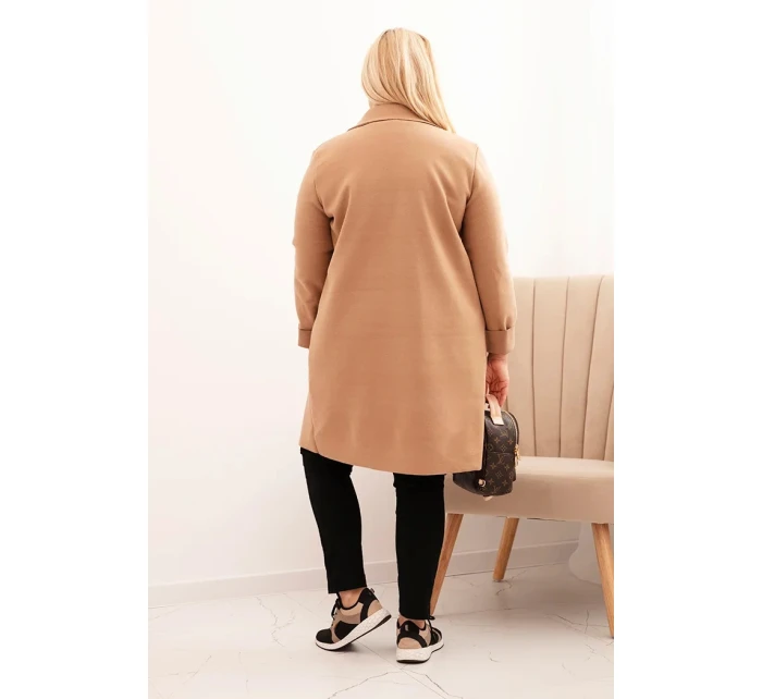 Dámský elegantní kabát Plus Size s límcem a velkými kapsami camelový Dámský elegantní kabát Plus Size s límcem a velkými kapsami camelový