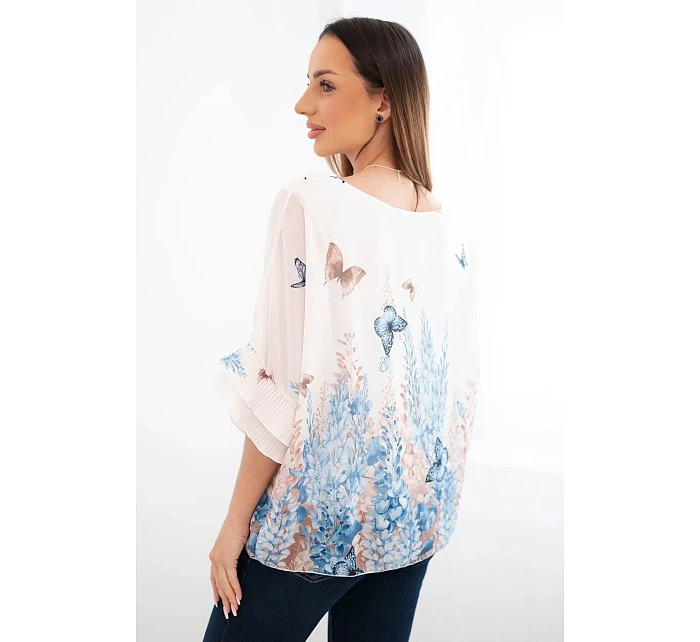 Dámská halenka s plisovaným rukávem a potiskem modrá