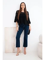 Dámský bavlněný prolamovaný svetr s krátkým rukávem a ozdobným vzorem černý