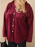 Dámská bavlněná mikina Plus Size s kapucí a knoflíky bordó barva