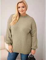 Dámský svetr Plus Size volného střihu s dlouhým rukávem khaki Dámský svetr Plus Size volného střihu s dlouhým rukávem khaki