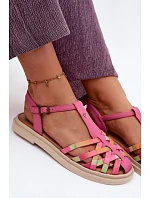 Kožené dámské sandály Ploché S Pásky model 22133494 Růžové - Maciejka