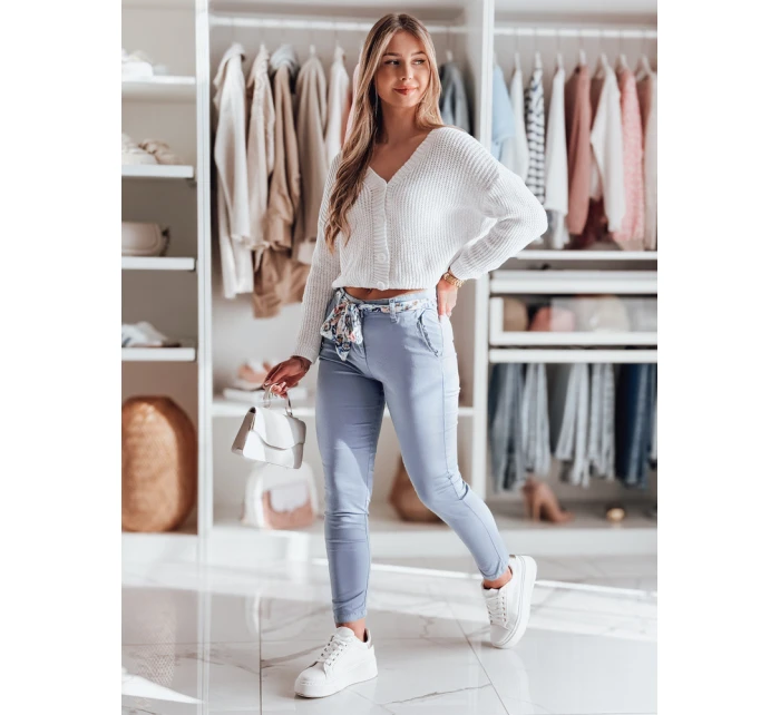 Dámské látkové chinos kalhoty s páskem modré Dstreet model 21986205 - FashionStreet