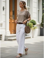 Dámská oversize blůza z viskózy s krátkými rukávy v barvě mokka, FashionStreet RY2925 Dámská oversize blůza z viskózy s krátkými rukávy v barvě mokka, FashionStreet RY2925