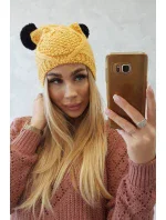 Fleecová čepice 2 bambulky K291 žlutá Fleecová čepice 2 bambulky K291 žlutá