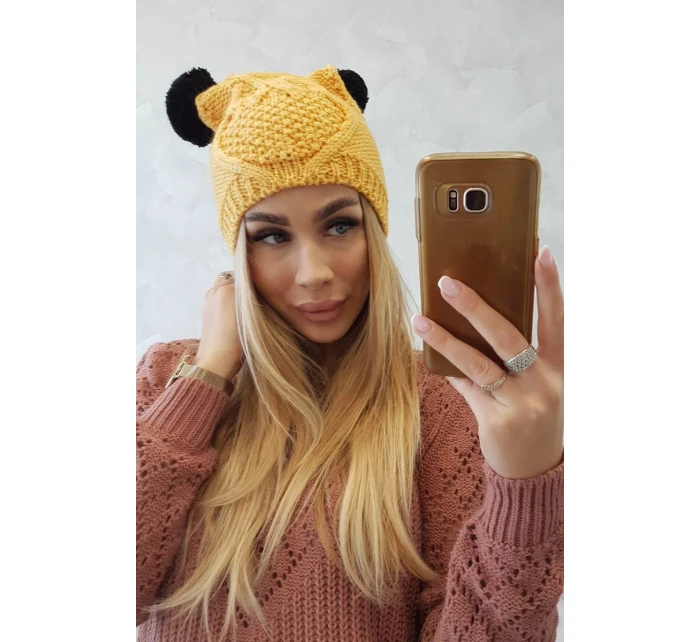 Fleecová čepice 2 bambulky K291 žlutá Fleecová čepice 2 bambulky K291 žlutá