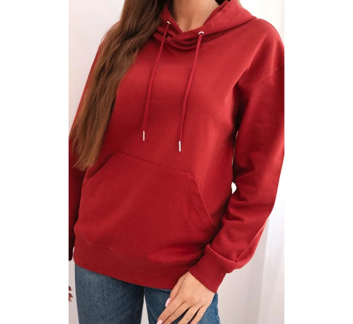 Dámská mikina s kapucí a model 21495001 z bavlny bordová - K-Fashion