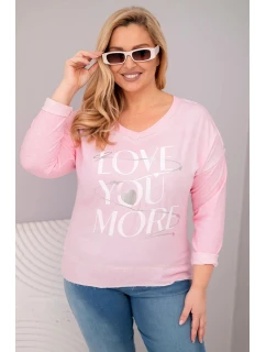 Dámská blůza Plus Size s nápisem Love You More světle růžová