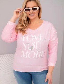 Dámská blůza Plus Size s nápisem Love You More světle růžová
