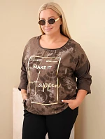 Dámská bavlněná halenka Plus Size s potiskem a výstřihem U hnědá