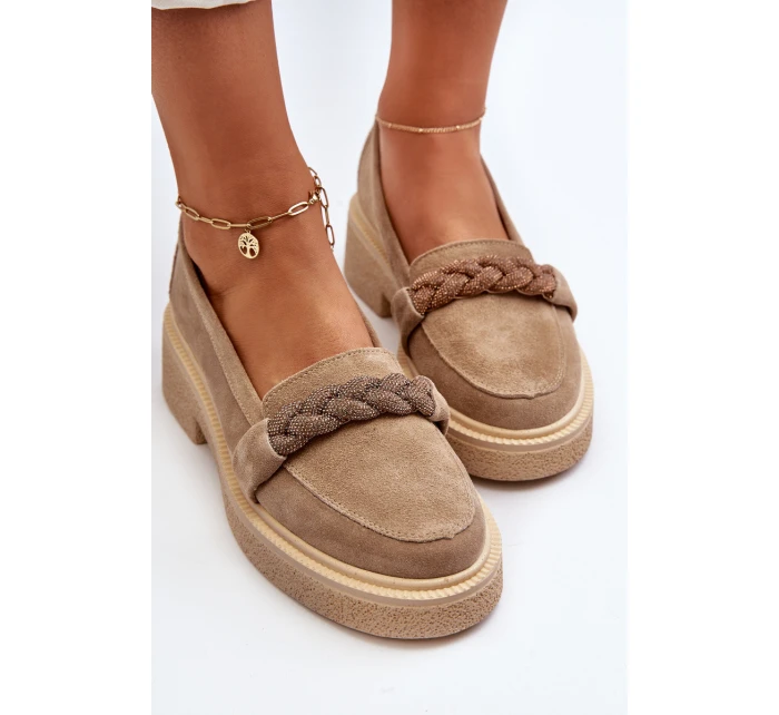 Dámské semišové mokasíny s ozdobou béžové Zazoo 3429/W