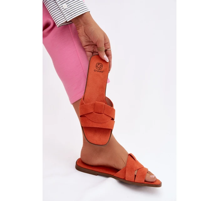 Dámské ploché nazouváky s pásky Eko semiš Oranžové Florane